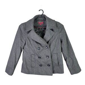 Womens Gray Merona Wool Blend Peacoat Double-Breasted Fully Lined Size L